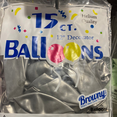 Browny Latex Balloons 12" Silver 15pcs