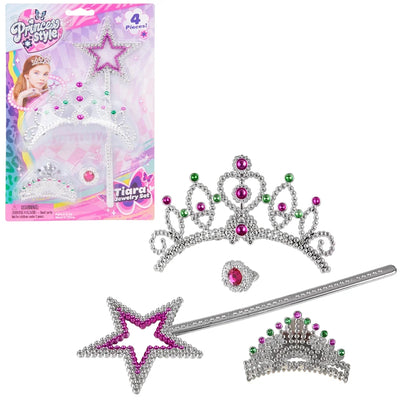 Set de juego de princesa – 4 piezas con tiara con joyas