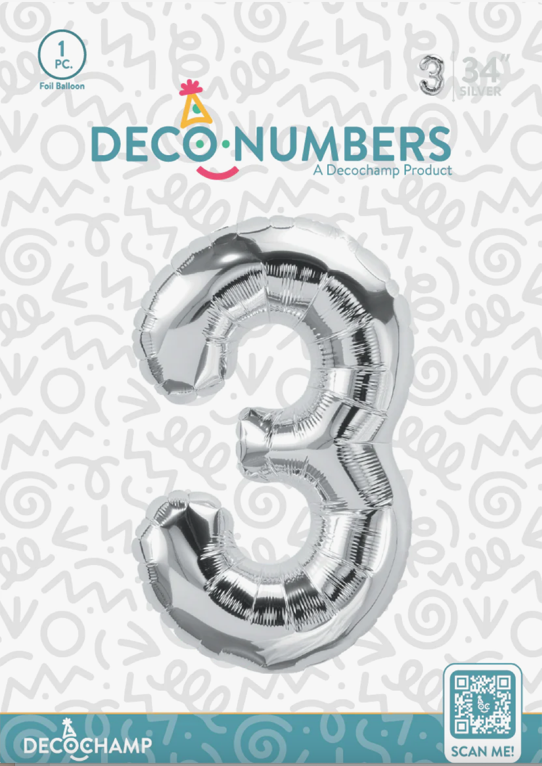 DECO NUMBER “3” SILVER 34IN BY DECOCHAMP
