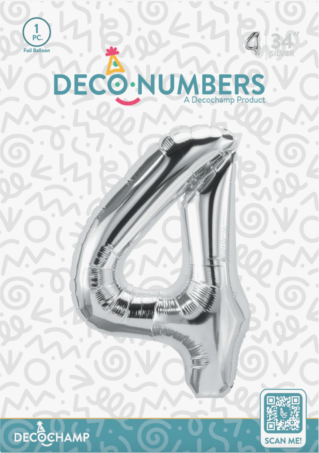DECO NUMBER “4” SILVER 34IN BY DECOCHAMP