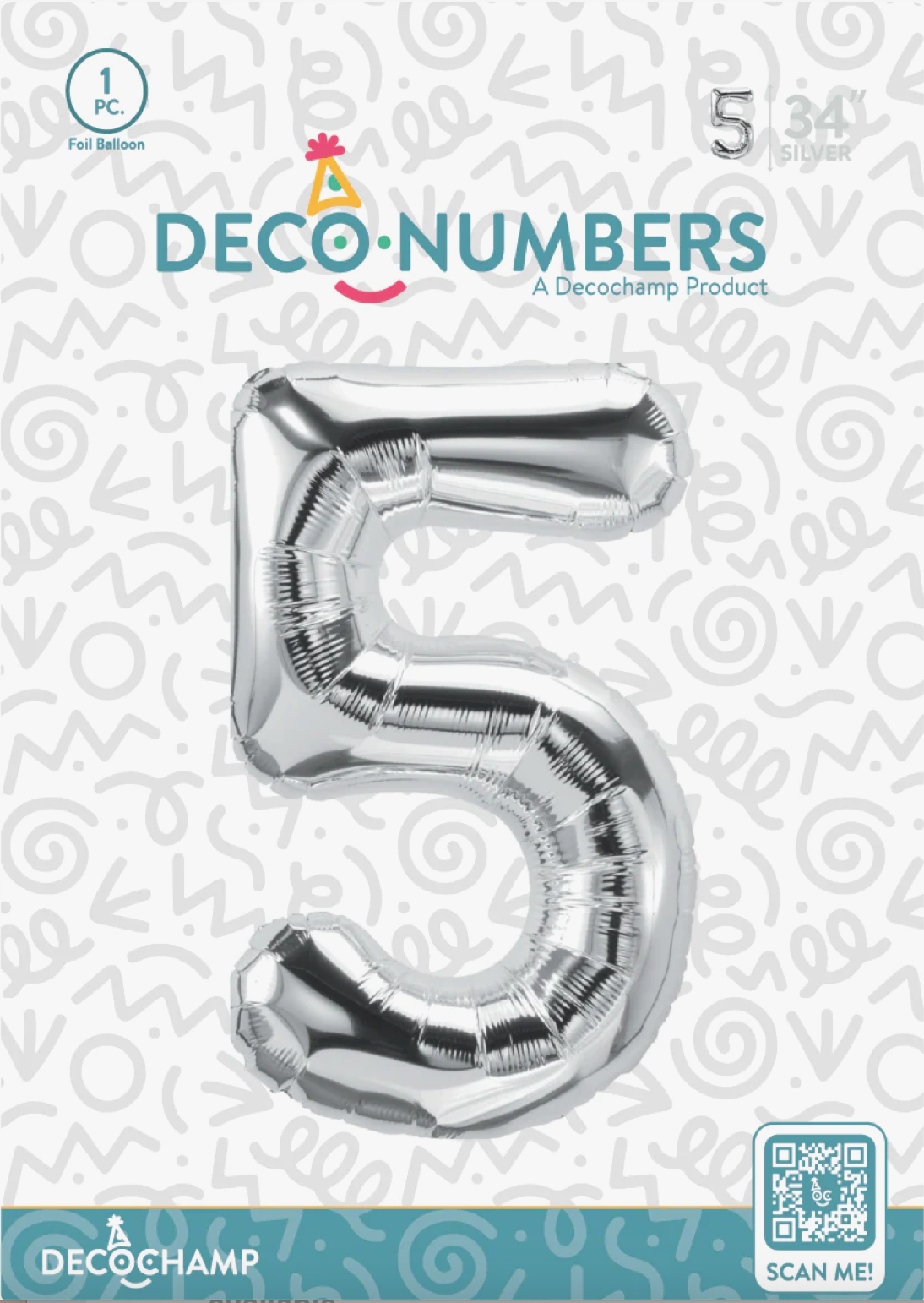 DECO NUMBER “5” SILVER 34IN BY DECOCHAMP