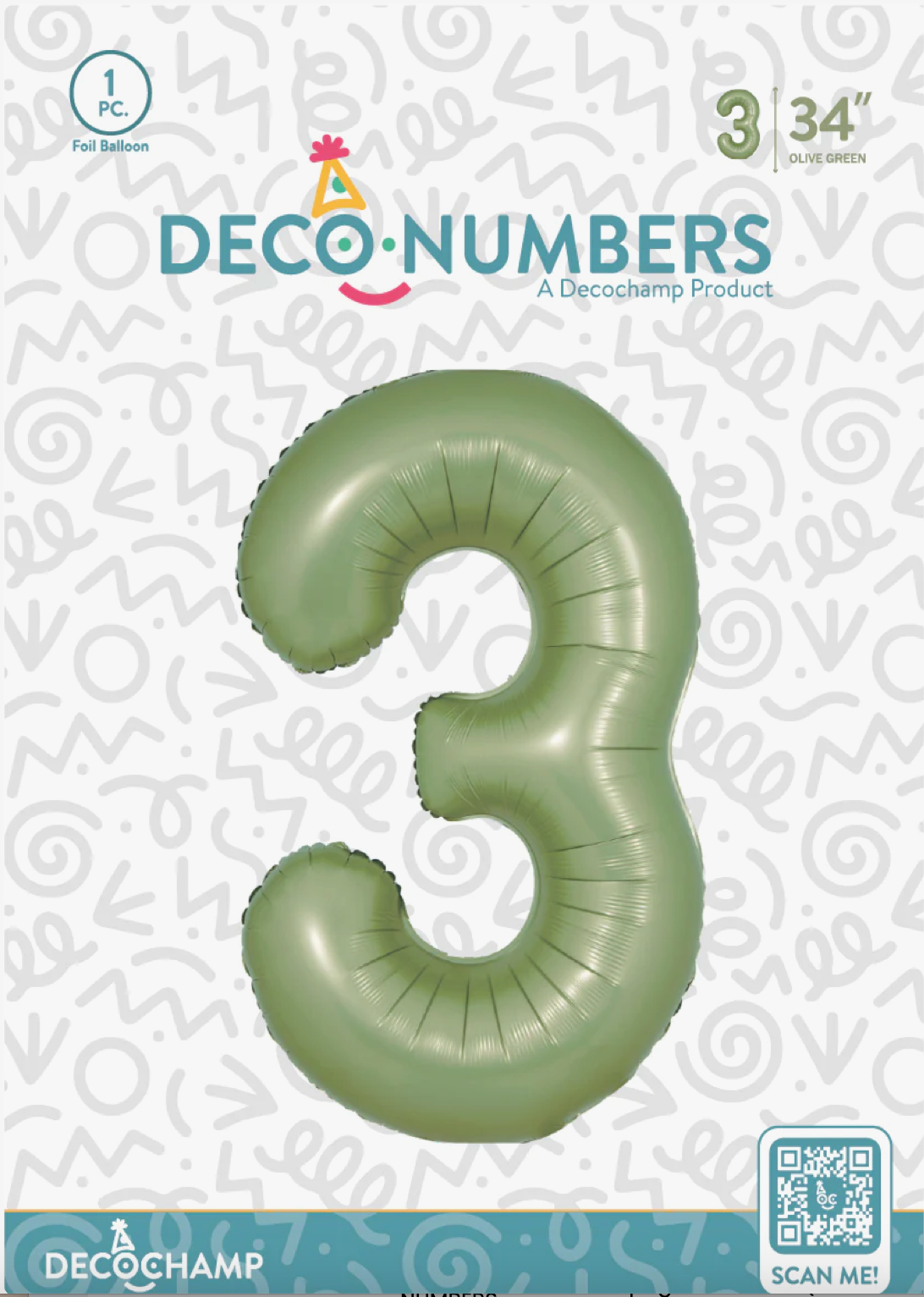 DECO NUMBER “3” OLIVE GREEN 34IN BY DECOCHAMP