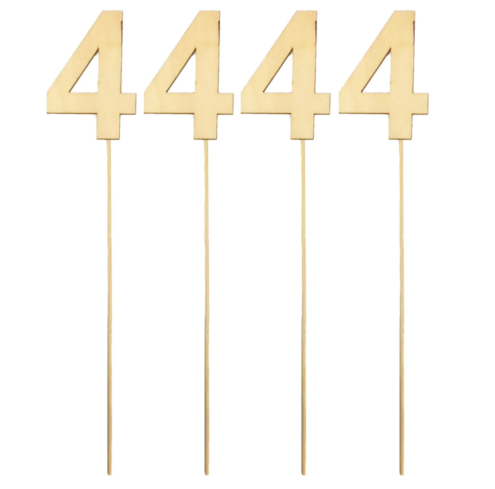 Wood Number with Stick 4” (x4u)