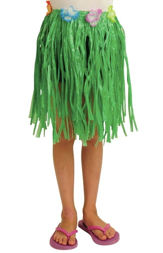 CHILD HULA SKIRT W/FLOWERS/GREEN