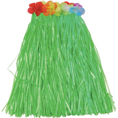 CHILD HULA SKIRT W/FLOWERS/GREEN