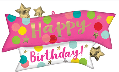 Large Shape Happy Birthday PINK CONFET