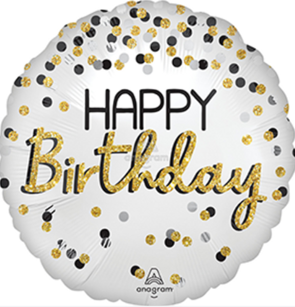 18" BIRTHDAY BLK, SILVER & GOL