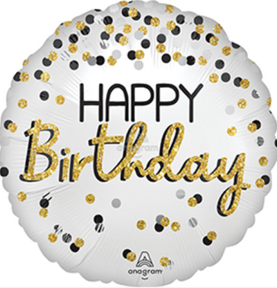 18" BIRTHDAY BLK, SILVER & GOL