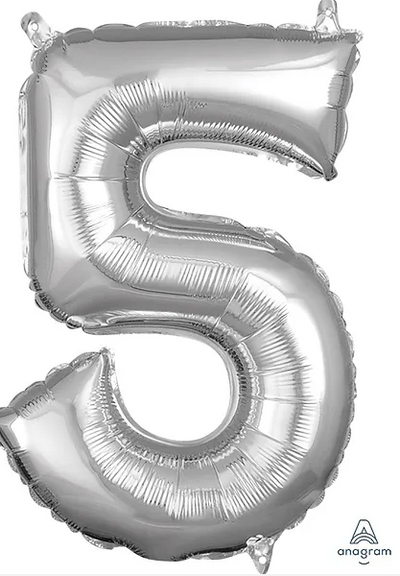 Balloon Air-Filled Number "5"- Silver