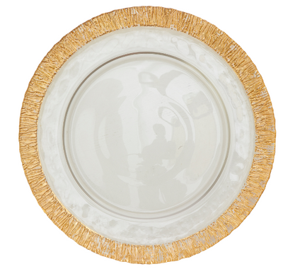Wood Grain Edge Glass Charger Plate 13" - Gold