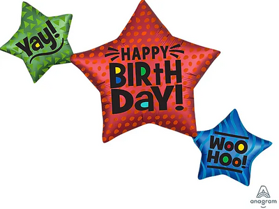 LRG SHP STAR TRIO BIRTHDAY