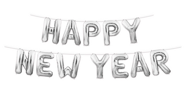 Happy New Year Balloon Streamer - Silver
