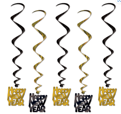 Happy New Year Whirls - Gold