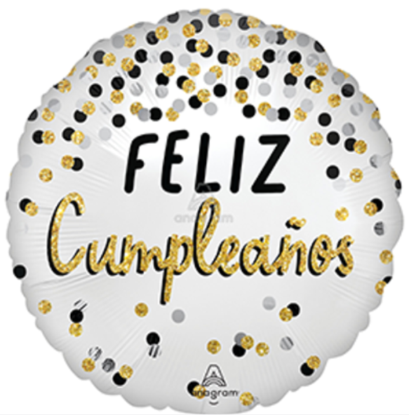 18" FELIZ CUMPLEAÑOS SATIN BLACK SILVER AND GOLD