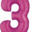 Number #3 Supershape Balloon 34" Hot Pink