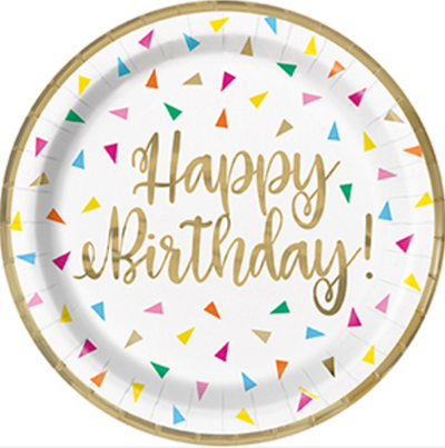 BRIGHT TRIANGLE BIRTHDAY FOIL PLATE 7"