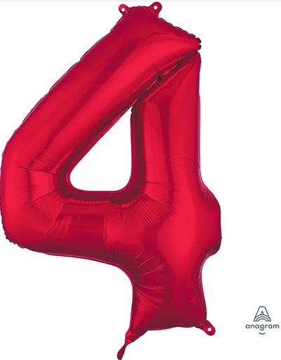 Number #4 Supershape Balloon 34" Metallic Red