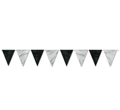 BLACK & SILVER PENNANT BANNER