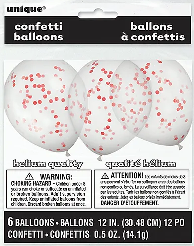 12" BALLOONS W/TISSUE CONFETTI 10CT RUBY RED