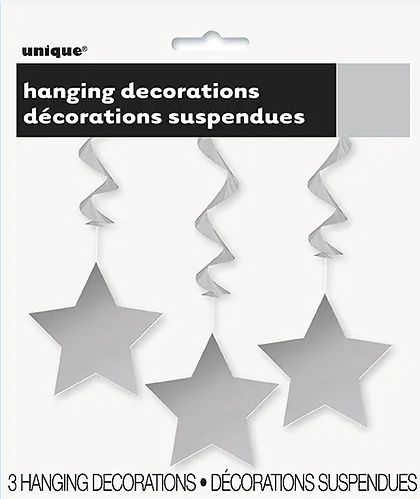 Star Hanging Silver 3pcs