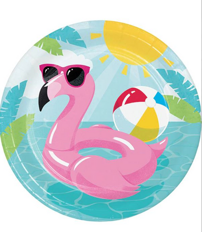 Flamingo Pool Party Plates 7" (x8u)