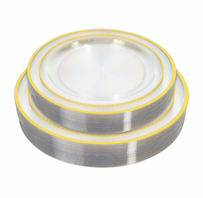 Clear Plate Set With Gold Ring 50pc/set - Gold