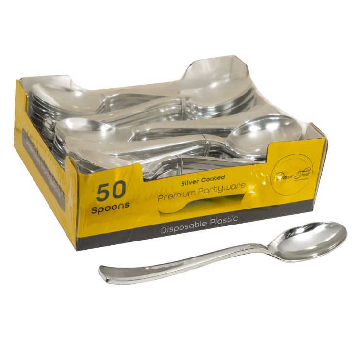 Plastic Spoons Set 50pc/pack - Silver
