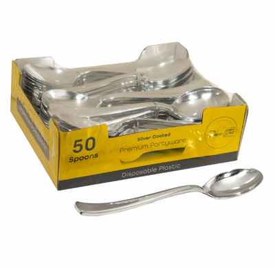 Plastic Spoons Set 50pc/pack - Silver