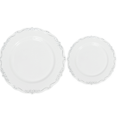 Disposable Deluxe Embossed Plate Set 40pc/set - Silver