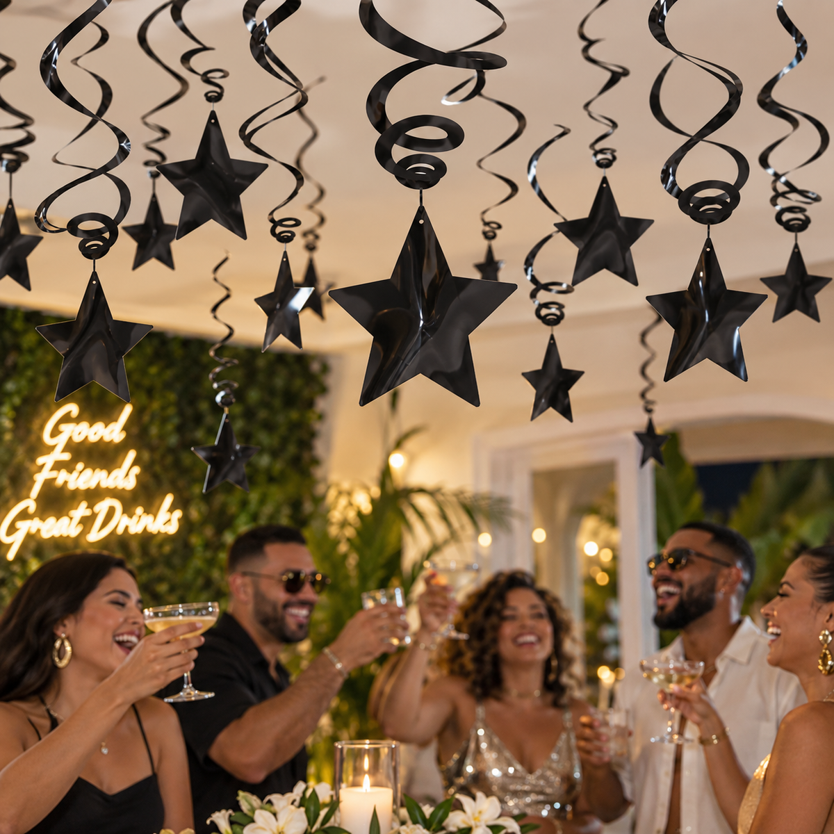 Swirl Decorations Stars Black (x30u)