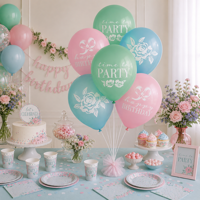 Ribbons and Roses Latex Balloons 12" (x6u)