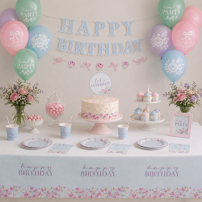 Ribbons and Roses Plastic Tablecover (x1u)