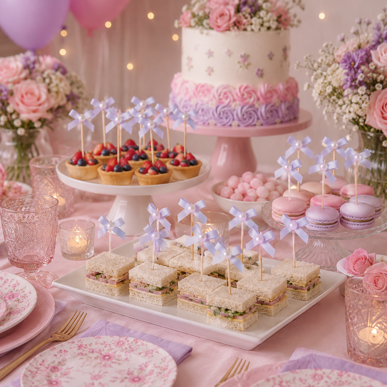 Dainty Bows Pearl Food Picks (x15u)