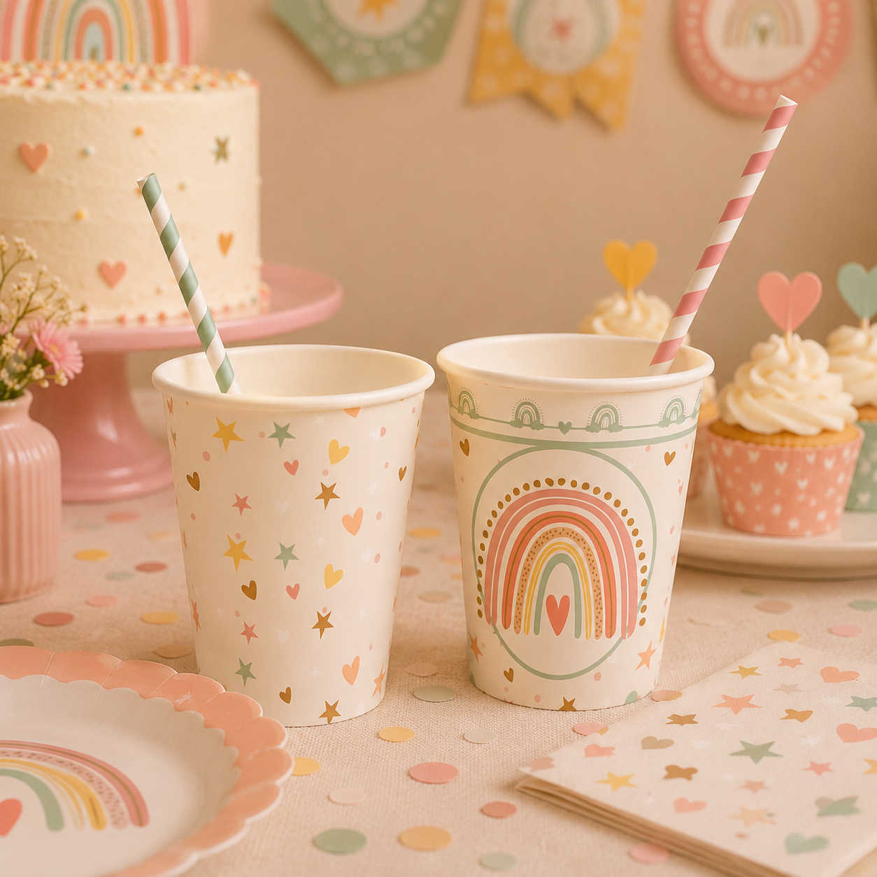 Retro Rainbow Vasos (x8u)