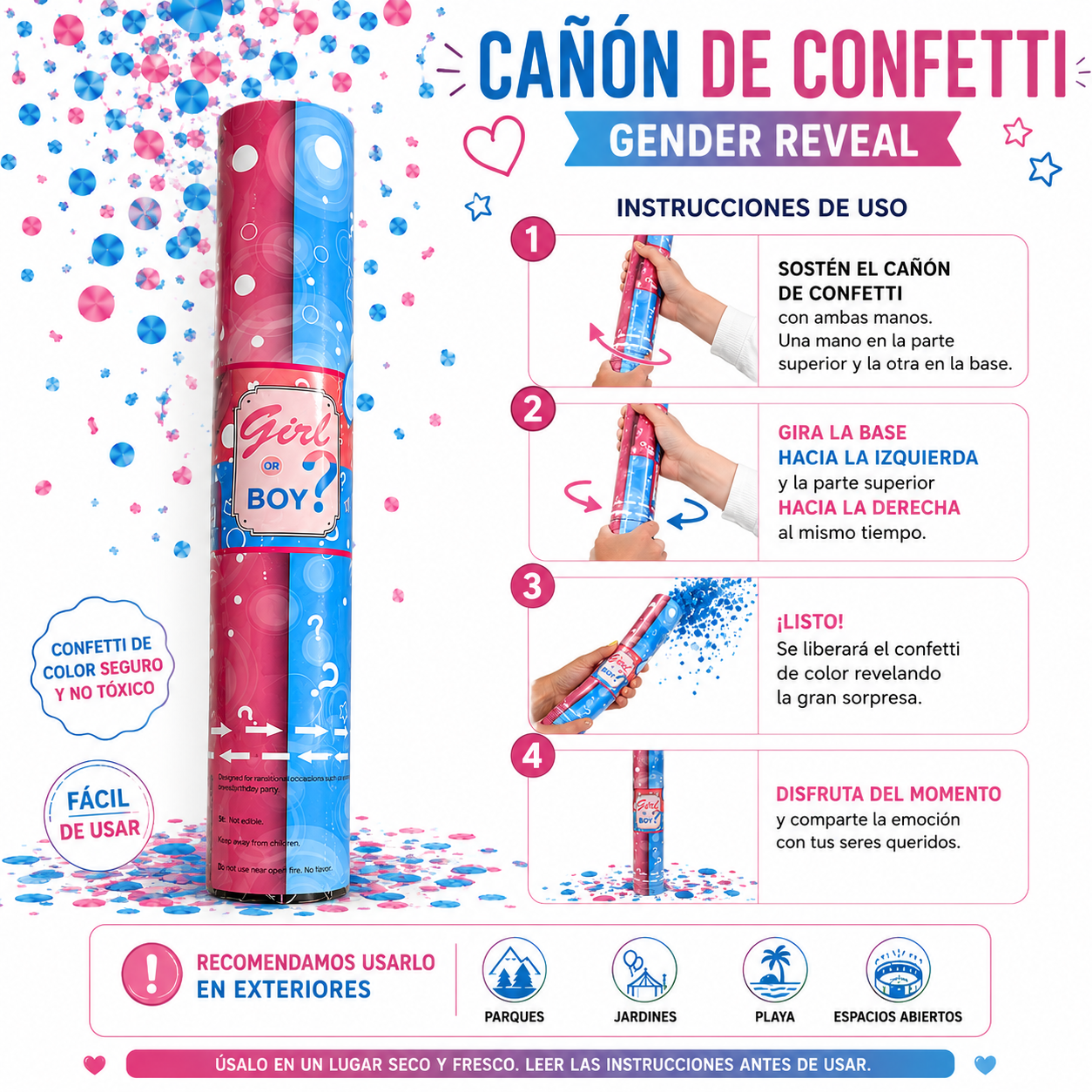 Popper Confetti Cannon Gender Reveal Rosa (x1u)