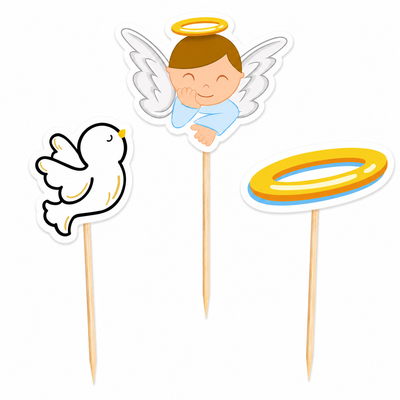 Palillos Decoradores Cupcake Mi Bautizo Niño (x12u)