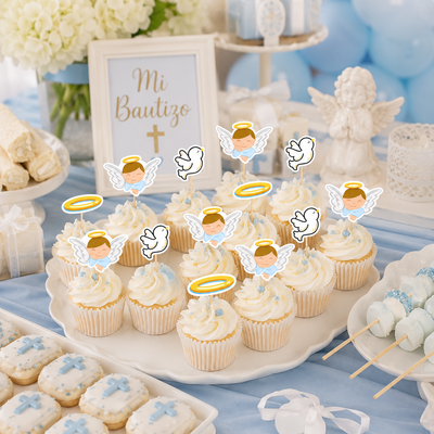 Palillos Decoradores Cupcake Mi Bautizo Niño (x12u)