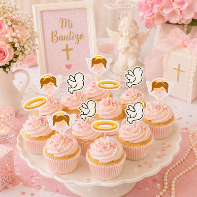 Palillos Decoradores Cupcake Mi Bautizo Niña (x12u)
