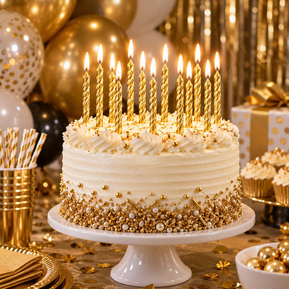 Gold Spiral Birthday Candles (x12u)