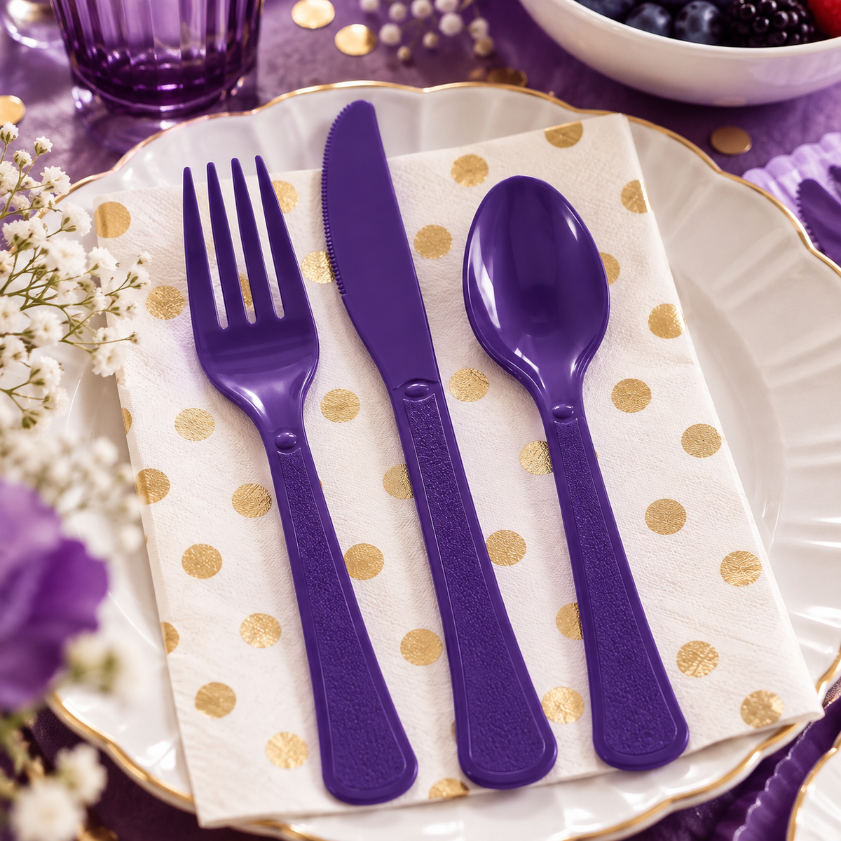 Reusable Cutlery Assortment New Purple (x80u)