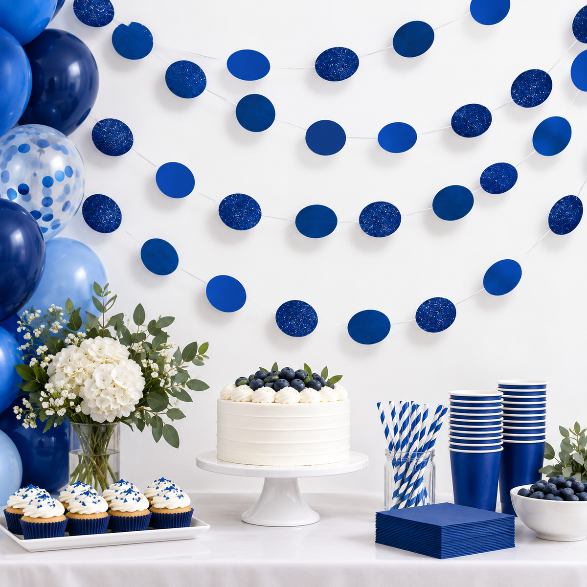 Round Glitter String Decorations Royal Blue (x6u)