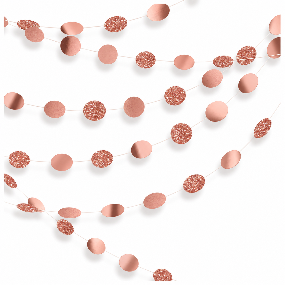 Round Glitter String Decorations Rose Gold (x6u)