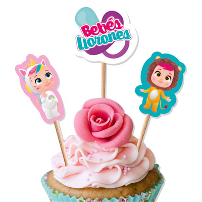 PALILLOS DECORADORES CUPCAKE BEBES LLORONES (x12 UNIDADES)