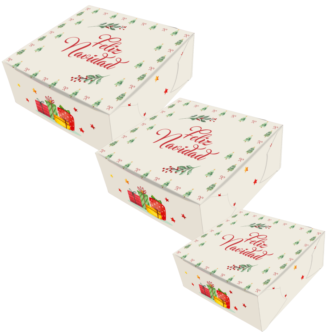 Caja Empaque PEQUEÑA Feliz Navidad Arbolitos