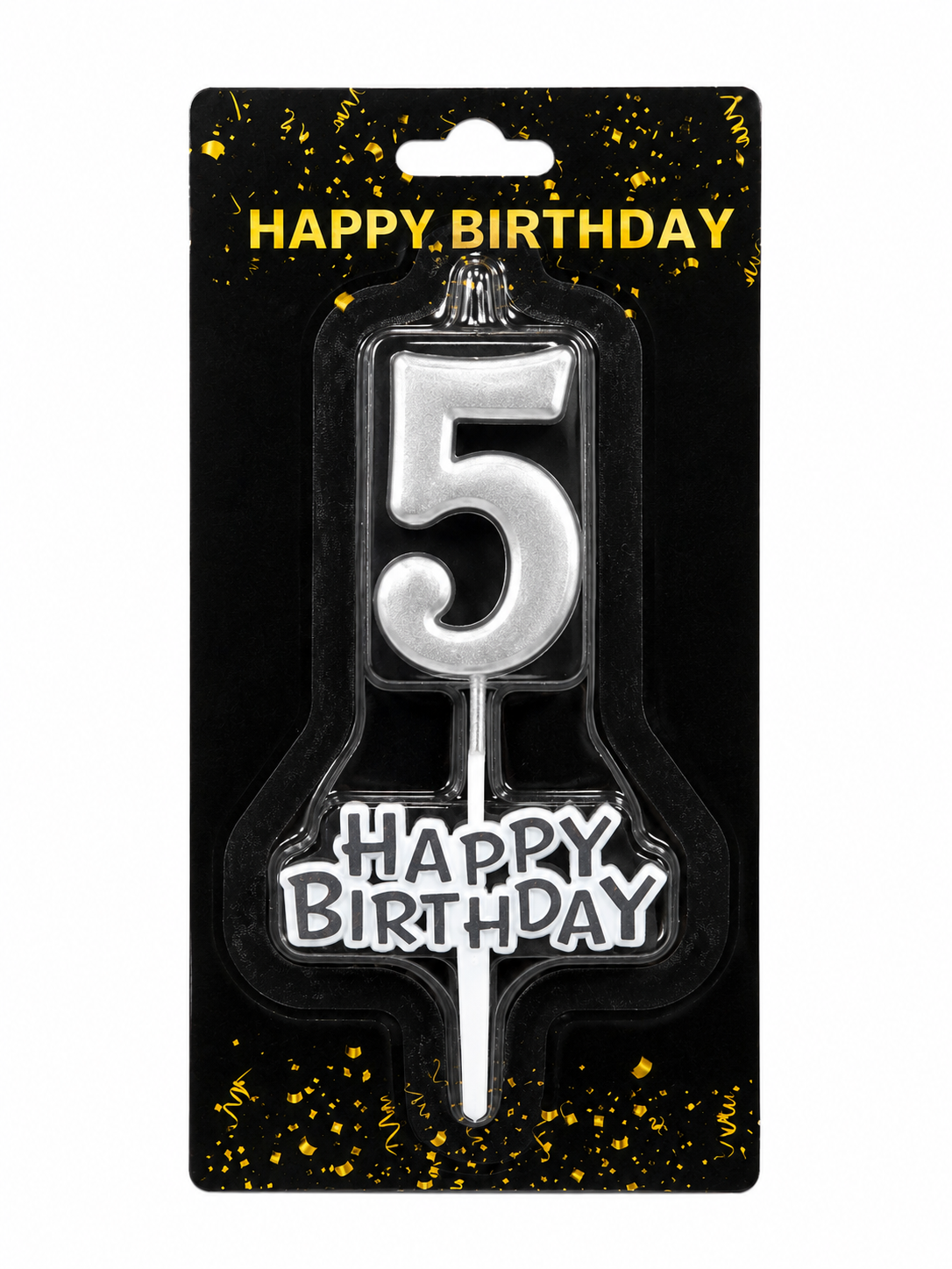 Happy Birthday Candle with Numbers Silver and Gold