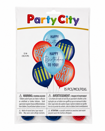 Modern Happy Birthday Latex Balloons 15ct