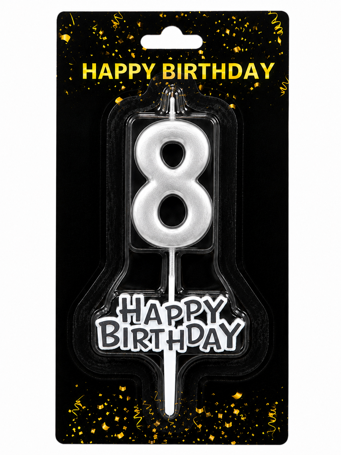 Happy Birthday Candle with Numbers Silver and Gold