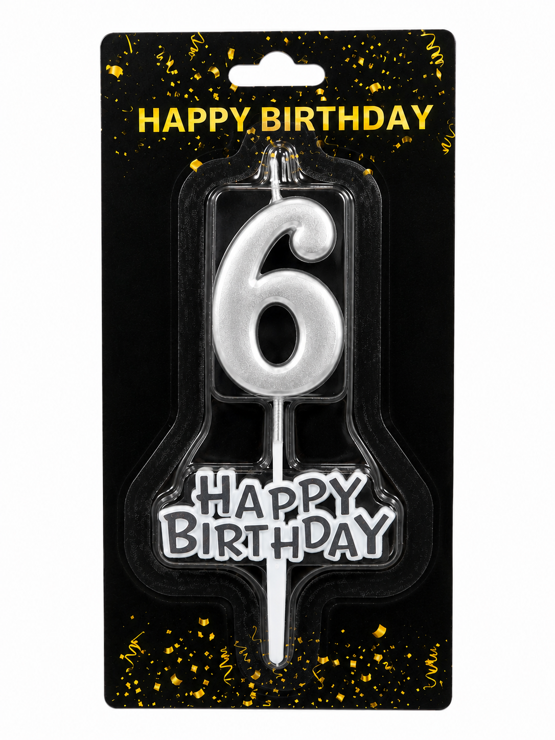 Happy Birthday Candle with Numbers Silver and Gold