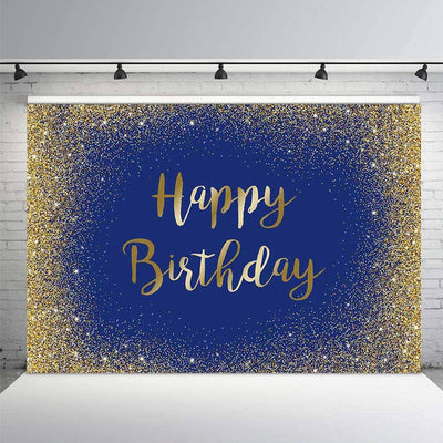 Blue and Gold Happy Birthday Backdrop (x1u)