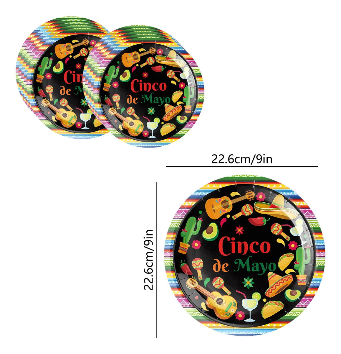 Platos 9” Mexico Cinco de Mayo (x10u)